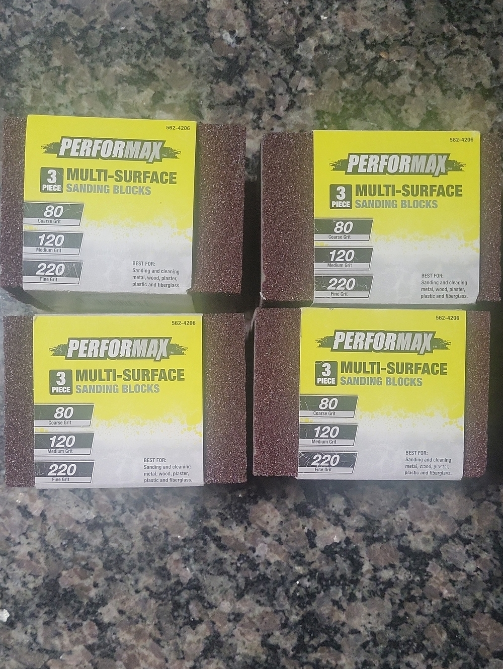 Lot of 4 each 3 pack Performax Multi-Surface Sanding Block 80, 120, 220 grit NWT